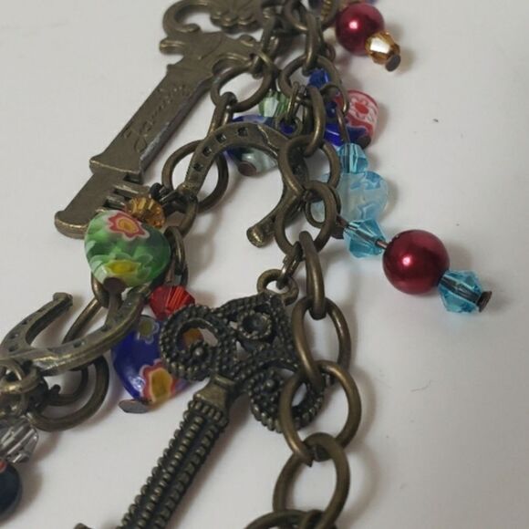 ARTISAN Dangling Wire Wrapped Beads And Charms Boho Necklace - Picture 7 of 7